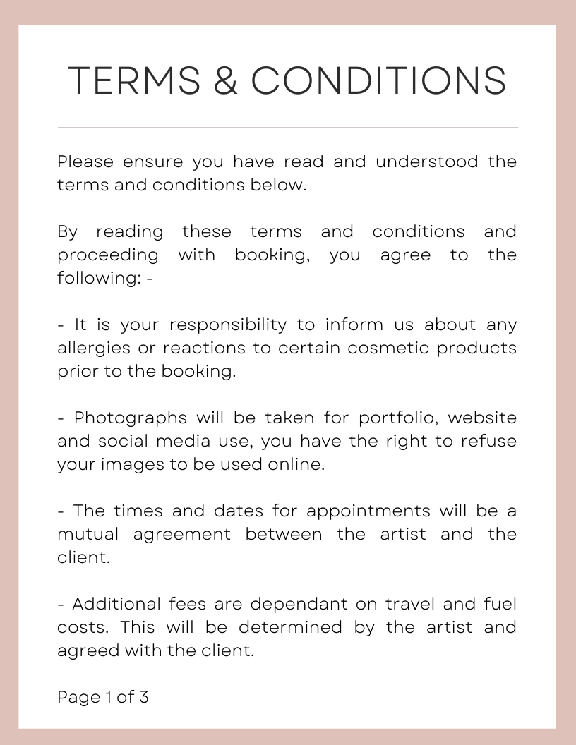 GIA Makeup Artist & Trainer | Terms and conditions